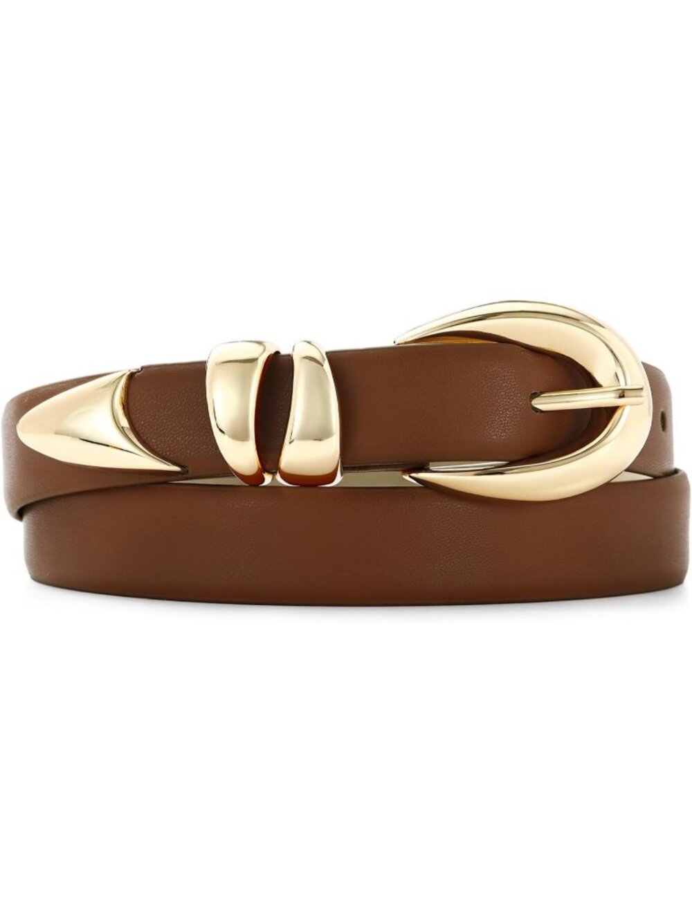 Women's Brown Leather Adjustable Waist Belt For Jeans Dresses With Gold Buckle